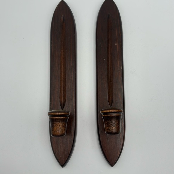 Pair of Vintage Cornwall Wood Products Wall Mounted Wood Candle Holder Sconces